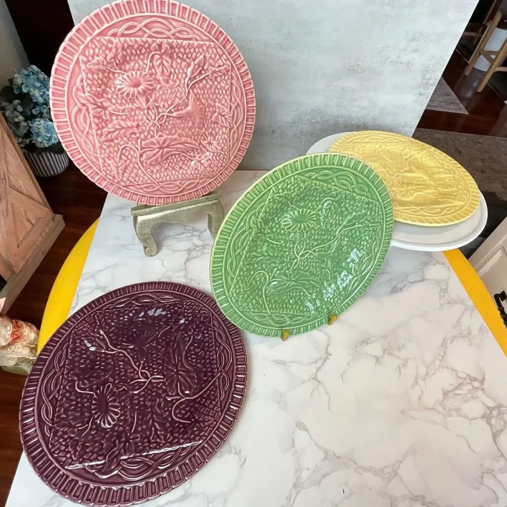 Bordallo Pinheiro Portugal set of 4 Morning Glory plates Vintage - Picture 1 of 7